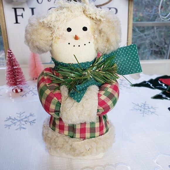 Vintage Primitive Farmhouse Homespun Christmas Snowman 7" Figure Decor - Picture 1 of 8